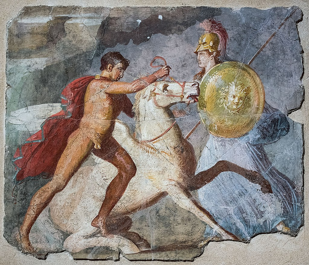 Bellerophontes, Pegasus ve Athena. Pompeii'den 3. stil fresk