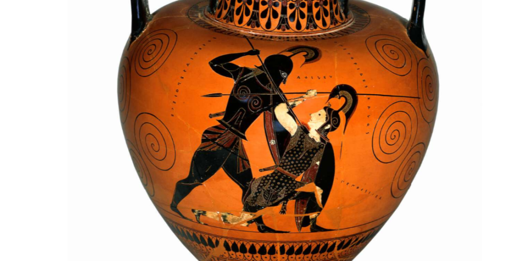 Siyah figürlü çömlek amfora, Akhilleus Penthesilea'yı öldürürken, British Museum