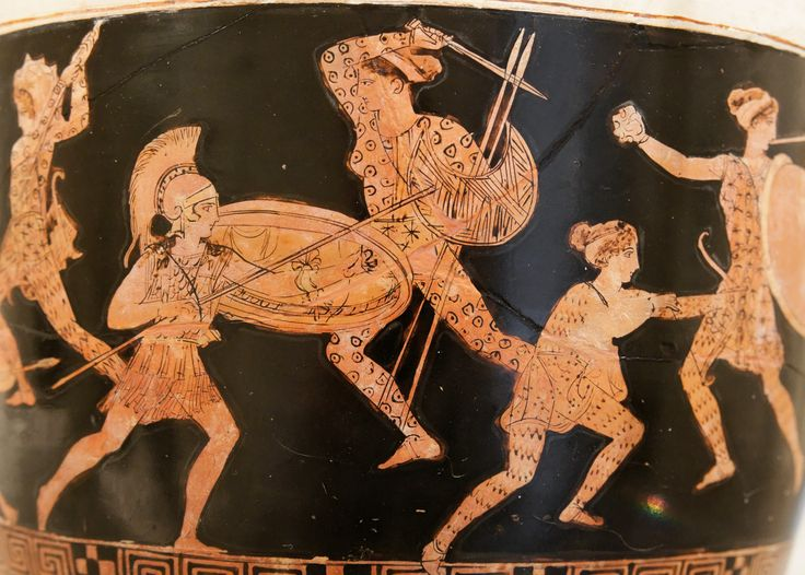Amazonomachy (Amazon Savaşı) MÖ 440-410 Eretria'ya Atıf Ressam. Yunan kırmızı figürlü vazo. @NY Met. Müze Metropolitan Müzesi, NYC