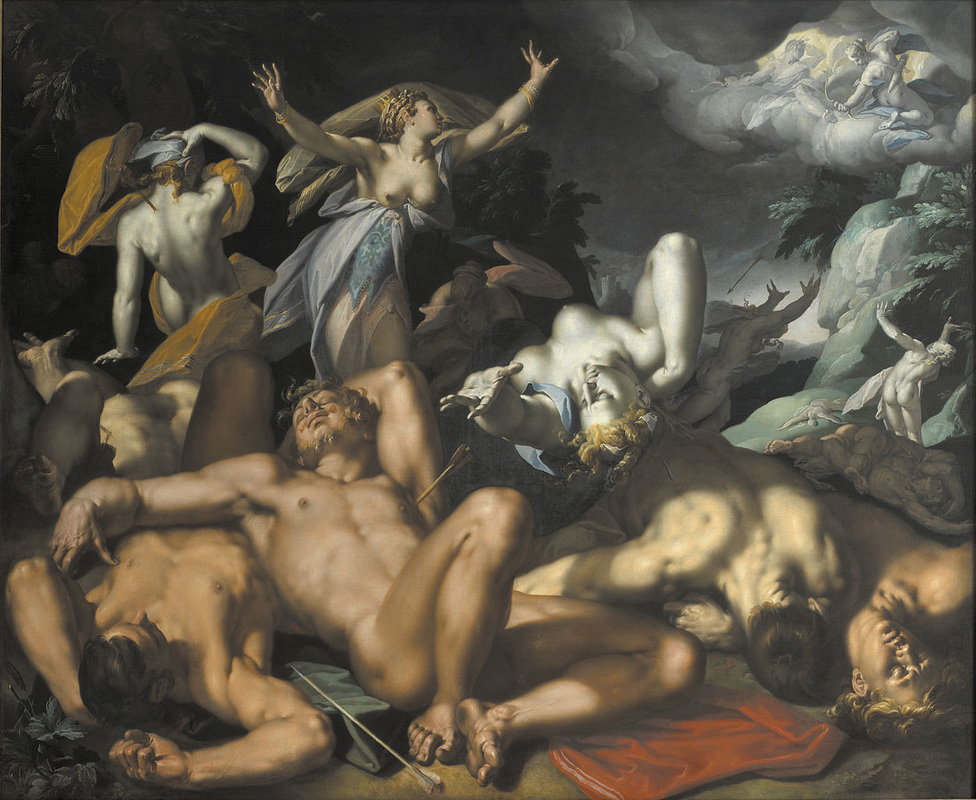 Niobe ölen çocuklarının ardından ağıt yakarken, Abraham Bloemaert (1566-1651)