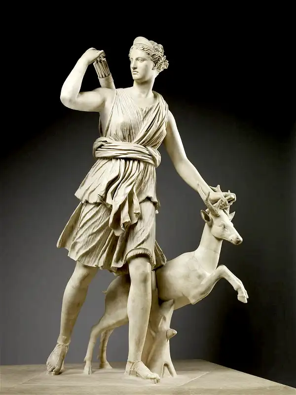 Greko-Romen mermer Diana heykeli, MS 1. yüzyıl civarı, Louvre Müzesi, Paris aracılığıyla